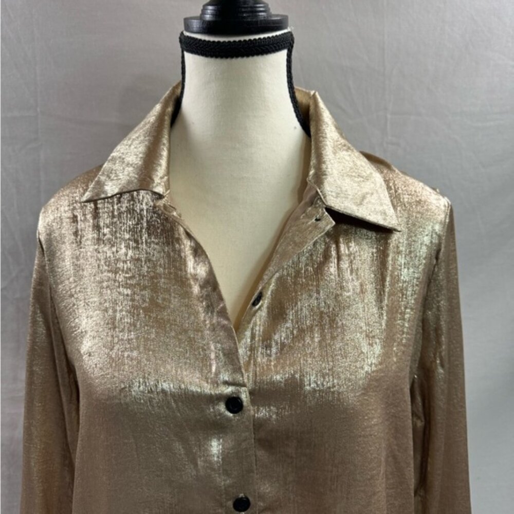 Gold Button Down Blouse Shirt - Picture 7 of 9